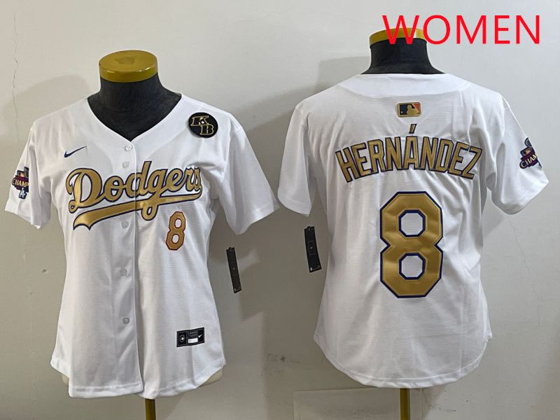 Women Los Angeles Dodgers #8 Hernandez White Gold Game Nike 2025 MLB Jersey style 4295->youth mlb jersey->Youth Jersey